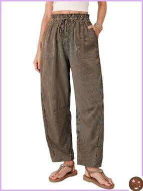 Wide Leg Barrel Pants High Waisted Casual with Pockets